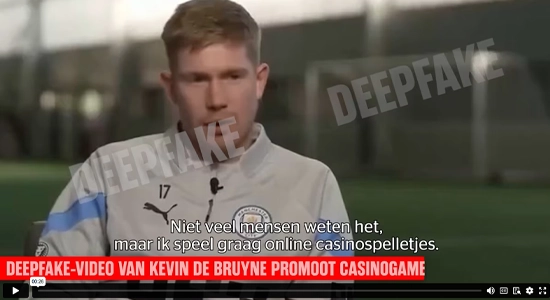 Extrait d'une vidéo deepfake de kevin de bruyn avec des sous titres en néerlandais.