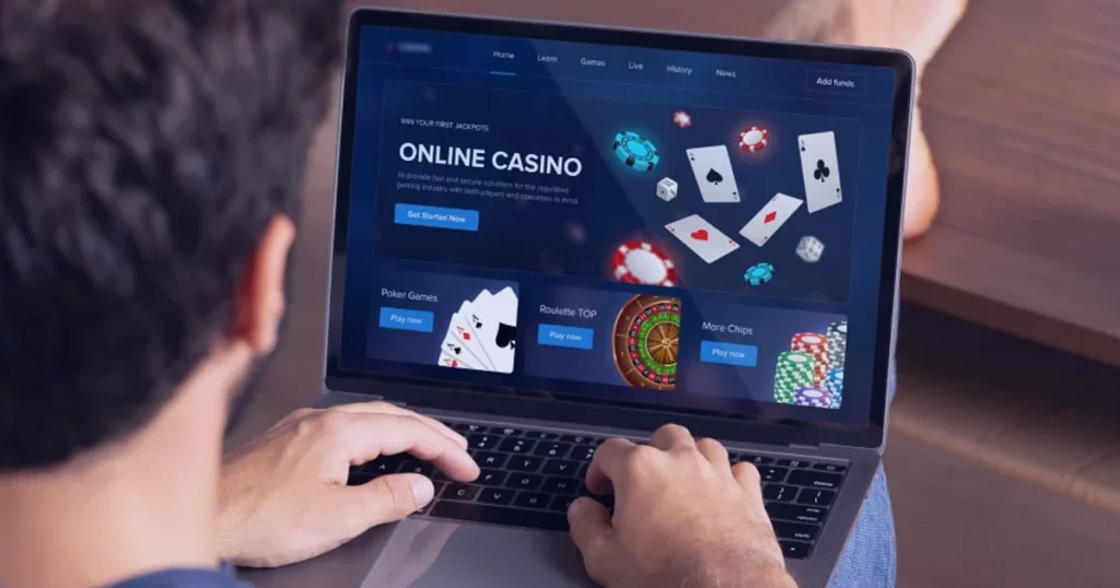 un homme jouant sur un casino en ligne een man die bij een online casino speelt