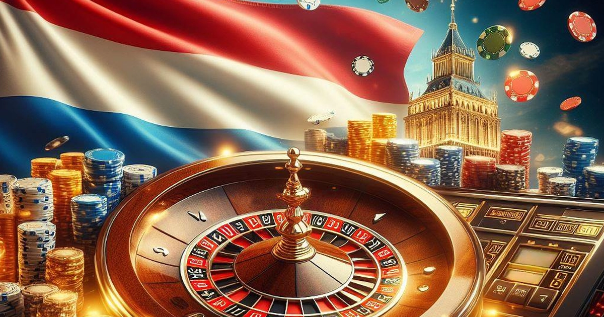 Roulette entourée de jeton sur un fond représentant le drapeau hollandais