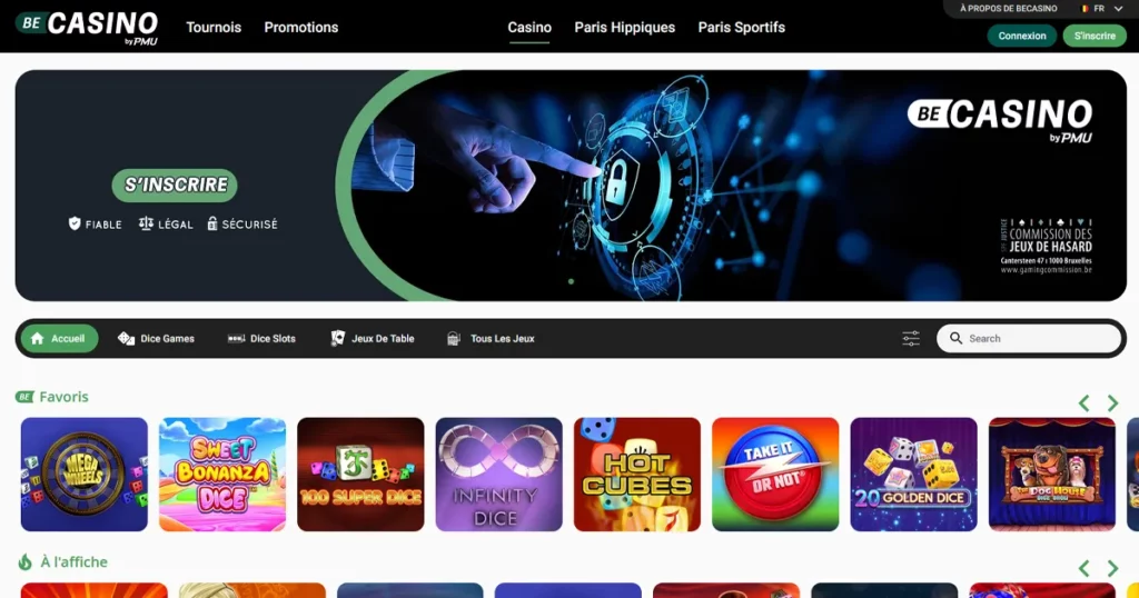 le site web de becasino montrant des jeux de casinos et une bannière de jeu sécurisé et fiable