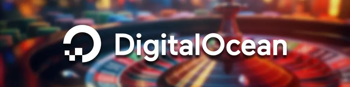 Digitalocean-logo op een onscherpe casinoachtergrond.