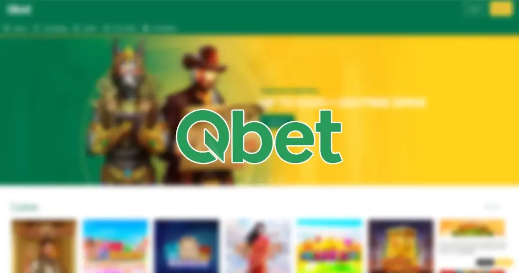 Schermafbeelding van de QBet casino homepage met spellen en promoties