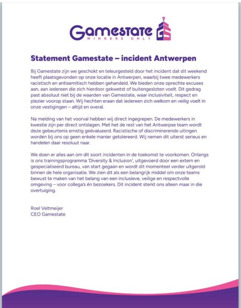 Un incident choquant au gamestate d'anvers provoque colère et licenciements Gamestate anvers